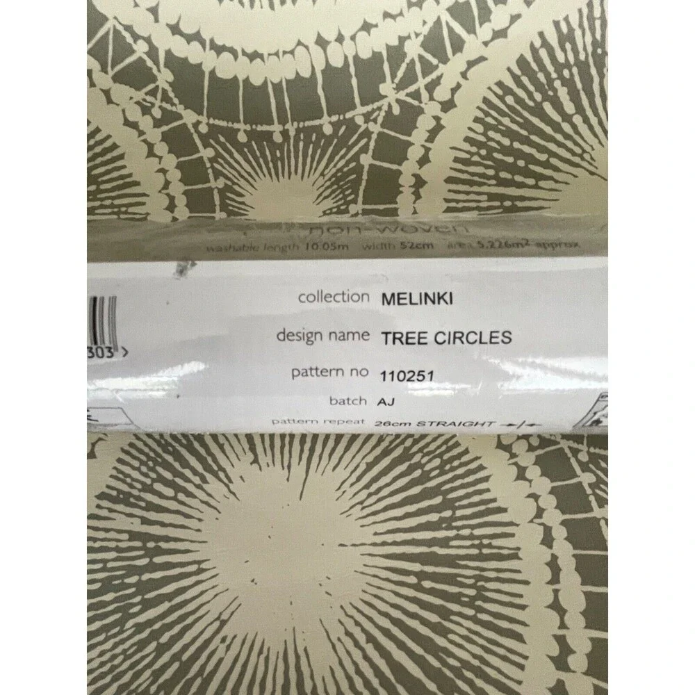 1 Roll of Scion Melinki Wall Paper Tree Circles No 110251 Beige/Gray NEW